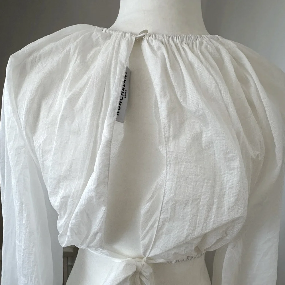 Nonchalant Label Long Sleeve Crop Top Blouse White Sheer Medium New - Picture 7 of 7